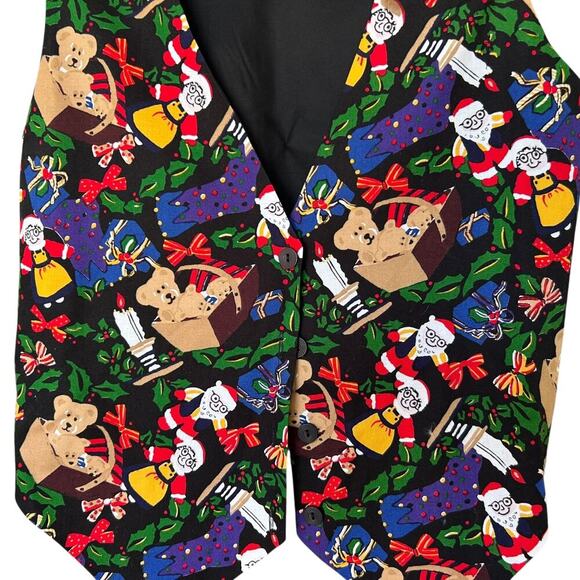 Vintage Women's Nutcracker Teddy Bear Santa Christmas Holiday Vest Side Large - Picture 3 of 4